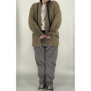 Vintage Brown Chunky Knit Cardigan 2XL Open Front Textured Cozy Boho Grandpa
